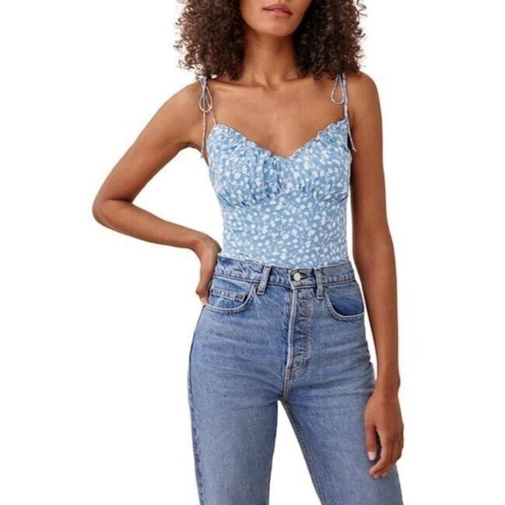 Reformation Robertson Top Bombay White Blue Floral Tank